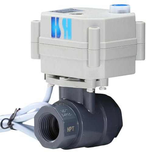 HSH-Flo PVC 2-Wege-Kugelhahn, 1,27 cm, 12 V Gleichstrom, 24 V AC/DC, Ein/Aus, Kunststoff, automatische Rückführung, elektrische Positionsrückmeldung, motorisierter Kugelhahn