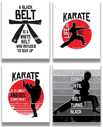 Martial Arts Jujitsu Taekwondo Judo MMA Karate Wanddekoration – Set von 4 – inspirierende Wandkunst, Geschenk für Frauen, Männer, Jungen, Mädchen, Teenager, Selbstverteidigung für Frauen,