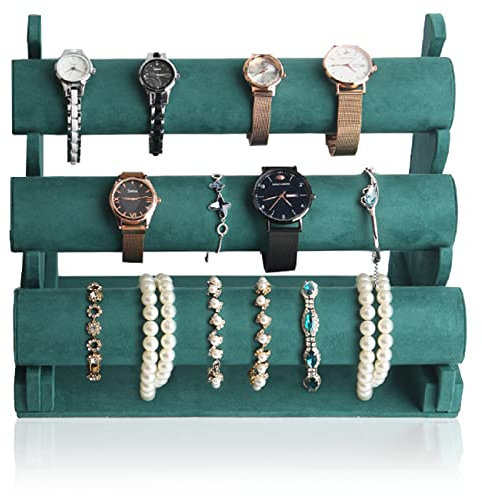 Pinkgarden 3 Etagen Schmuckständer für Frauen Mädchen, Schmuckhalter für Armband Halskette Uhr Schmuck-Organizer, Senior Grün, Geschenk für Frauen