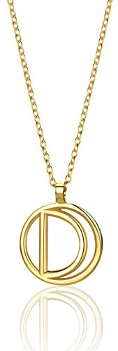 Miore Schmuck für Damen Personalisierte Kreis Halskette mit Initialen Collier Halskette Mit Buchstabe D Anhänger klassische Anker Kette aus Gelbgold 9 Karat 375 Gold, Länge 40-42 cm verstellbar