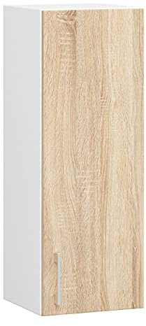 AKORD Mueble Colgante de Cocina W30, Sistema Lima, Blanco, 30 cm, 1 Puerta, Roble Sonoma, Mate, 2 estantes, 30x30,5x72 cm