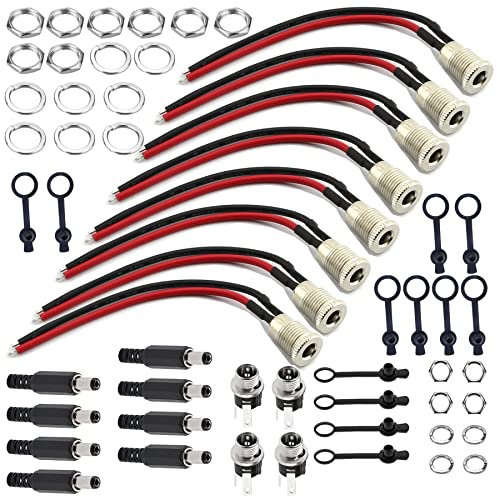 HUAZIZ DC Mount Adapter Set, 8 x DC-Hohlstecker mit Lötanschluss, 5,5 mm x 2,1 mm 8 X DC-Stecker（Mit Kabel） für Audio/Video/Handy/Überwachungskameras