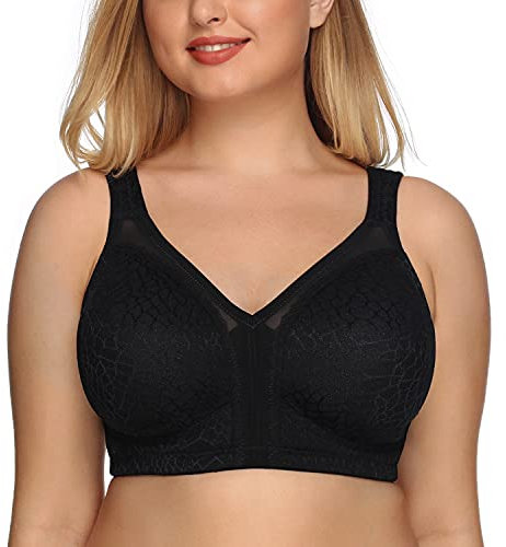 DotVol Reggiseno Base in Pizzo e Taglia Grossa Coppa Completa Non Schiuma Reggiseno Senza Fili Nero 7C
