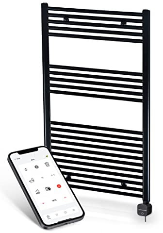 anapont elektrischer Badheizkörper 1175h x 600b schwarz - Zeitschaltuhr per APP programmierbar - Handtuchheizkörper - Badheizung elektrisch - Handtuchheizung - Made in Germany
