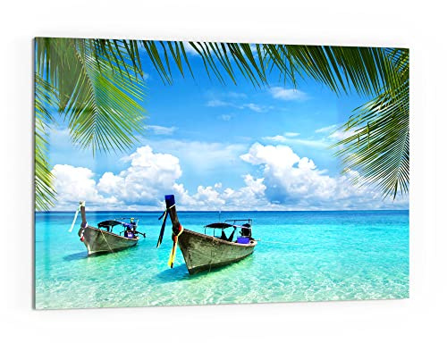 DEQORI Küchenrückwand Glas | Motiv Boote im glasklaren Meer | 60x40 cm | Bad- oder Herd-Rückwand | Herdblende Spritzschutz für Küche & Badezimmer | moderne Deko für Fliesenspiegel