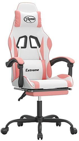 vidaXL Sedia da Gaming Girevole Poggiapiedi Bianca e Rosa Similpelle