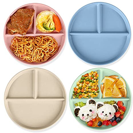 AiMeiteng Platos, Plato dividido ,Juego de platos, platos de cena, 4 platos de menú 3 platos de plástico ligeros irrompibles, sin BPA, para niños y adultos