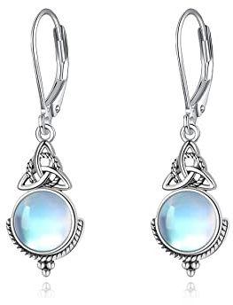 Keltischer Knoten Irischer Mondstein Ohrringe 925 Sterling Silber Mondstein Hängend Ohrringe Ohrhänger Trinity Knot Ohrringe Schmuck für Damen