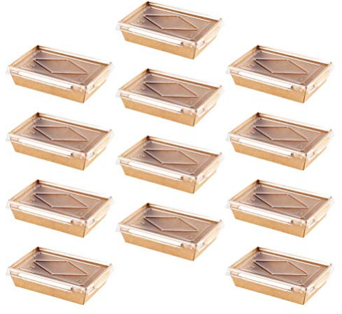MARURY 20 große Sushi-Behälter aus Papier, Kraftpapier, braun, mit transparenten Deckeln, Bento-Boxen, zum Herausnehmen, Lebensmittelbehälter, 500 ml
