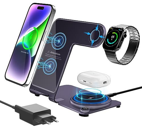 Kabelloses Ladegerät, Aluminium Legierung, 3-in-1 kabellose Ladestation für Apple Phone 14, 13, 12, 11 (Pro, ProMax)/XS/XS/X/8 (Plus), iWatch8/7/6/SE/5/4/3/2/:für AirPods 3/2/Pro