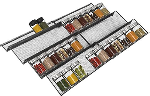 Gewürzregal Organizer für Schrankschublade | 4-stufiger Gewürzeinsatz in der Schublade | Ausziehbare Thekenplatte für Küchenschublade (Gläser Nicht