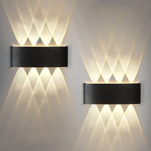 Homefire LED Wandleuchte Innen Wandlampe - 2ER Außenwandleuchten Schwarz Wandbeleuchtung Aussen 7W Aussenlampe IP65 Außenlampe Up Down Wandstrahler 3000K Warmweiß Außenleuchte für Hauswand Garten Flur