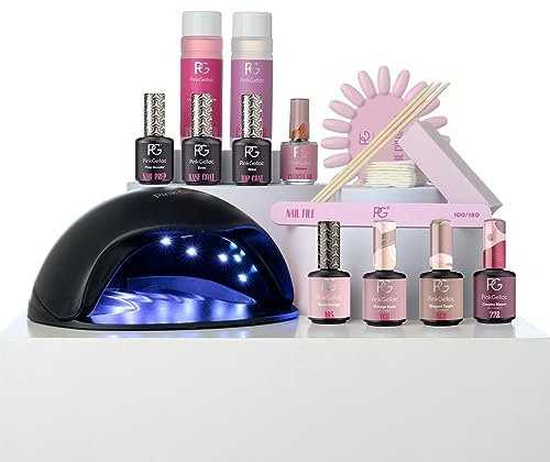 Pink Gellac Gel Nägel Set - UV Nagellack Set mit Premium UV Lampe Schwarz, 4x Rosa Farbtönen 15 ml, Top Coat Gel und Base Coat, Nagelfeile, Entferner und Cleaner - Nägel Selber Machen in Salonqualität