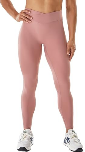 JOYSPELS V Crossover Workout-Leggings mit hoher Taille für Damen, Scrunch Butt Lifting, Fitnessstudio, Strumpfhose, Bauchkontrolle, Yogahose, Dusk Pink, M