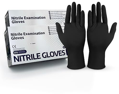 Hygiene100 Einweghandschuhe Schwarz, Nitrilhandschuhe L, Einmalhandschuhe mit 200 Stück/Box, puderfreie Einweghandschuhe, latexfreie Gummihandschuhe, Größe - L
