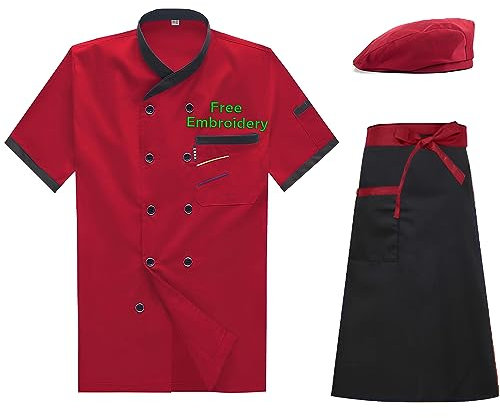 Chaqueta De Chef Con Nombre Bordado Chaqueta De Chef Con Gorro Delantal Manga Corta Uniformes De Chef Personalizados Traje De Cocina Para Hombres Mujeres