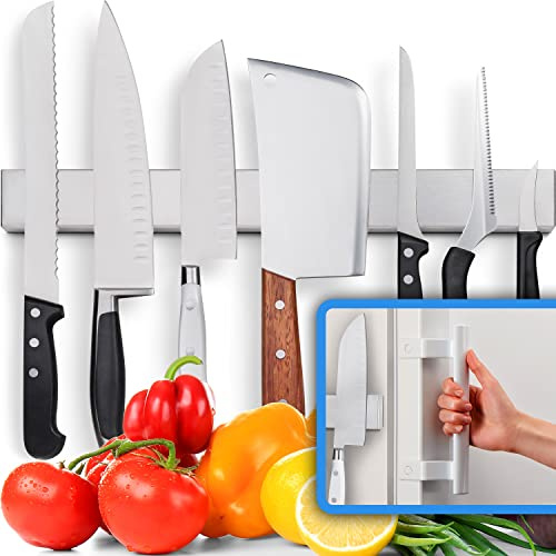 Premium 43cm Magnetleiste Messer für Kühlschrank die Nicht Verrutscht - Extra Starker Doppelseitiger Messerhalter Magnetisch - Platzsparende Messerleiste Magnetisch Mit Starker Magnetischer Zugkraft
