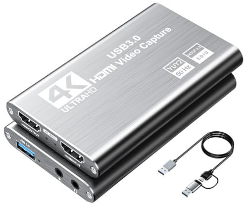 XIIXMASK Scheda di acquisizione video, Scheda di acquisizione USB 3.0 4K HDMI Loop-Out, acquisizione video 1080P 60FPS/2K 30FPS per lo funziona per PS5/Switch/fotocamera/PC/OBS