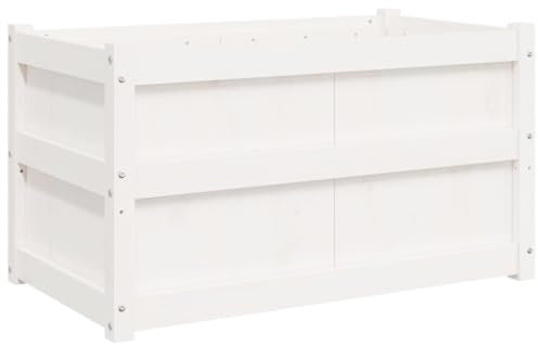 vidaXL Garden Planter Box/Flower Pot/Plant Box - White Rectangular - 90x50x50 cm - Solid Pine Wood - Outdoor Garden/Balcony/Patio Decoration
