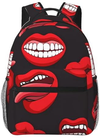 TRUKD Rucksack für Studenten, Schuljungen, niedlicher Corgi-Rucksack für Laptop, Taschen, Tagesrucksack, Reisen, Rucksack für Mädchen, Pastell-Lila, Mehrfarbig, Kussmund, One size