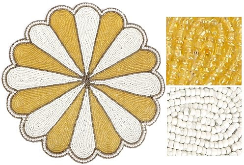 Pineapple Yellow Beaded Placemats - 13 inch Charger Plate - Round, Dining Table Placement Mats
