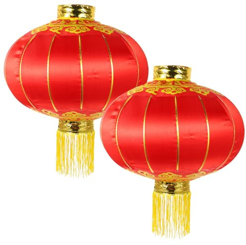 BESPORTBLE Chinesische Rote Laternen: 2 Stück Chinesische Hängelaternen Aus Seidenstoff Großer Traditioneller Lampenschirm Neujahrsparty-Dekoration Aus China Für Das