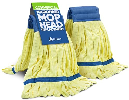 Commercial Mop Head Replacement – 2 Pack Medium Yellow Microfiber Tube Mop | Industrial Wet Mops | Refill Heads, Machine Washable, Heavy Duty | Hardwood, Tile, Laminate, Vinyl Floors