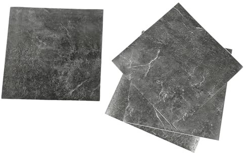 LUNICASHA 32 Pcs Floor Tiles, Self Adhesive Floor Tile, PVC Laminate Flooring, Glued Floor Tiles, Stick on Tiles Floor Stickers for Kitchen Living Room and Bathroom, 12*12, Black