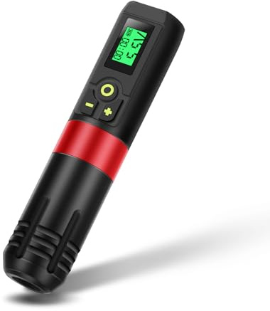 ATOMUS Máquina de Tatuaje Inalámbrica Roja, Bolígrafo Con Pantalla LED Digital, 1300 mAh, Fuente de Alimentación