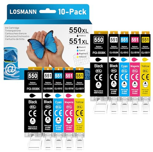 LOSMANN Druckerpatronen Kompatibel für Canon PGI-550 PGBK CLI-551 XL für Pixma MX725 MX925 MX920 MG5650 MG5550 MG6650 iP7250 iX6850 iP7200 MG5400 MG6350 MG6450 MG5450 MG7150 MG7500 (10-Pack)