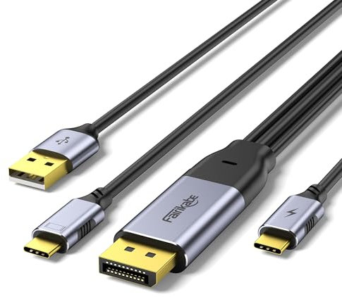 Fairikabe DisplayPort to USB-C Cable - 10FT, 4K@60Hz, Studio Display, Portable Monitor, Touchscreen Compatible