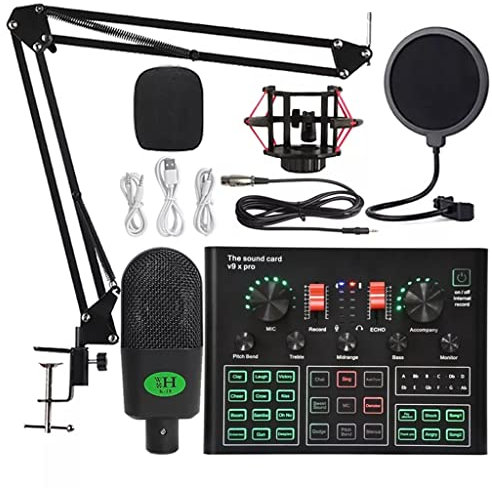 Condenser Microphone Sound Card Professional Studio Microphone Wireless Bluetooth is Suitable for Mobile Phones (Color : BlackV9XPRO, Size : K18)