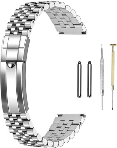 SINAIKE Uhrenarmband für Herren, 22 mm, zum Einschrauben, Edelstahl, mit gebogenen Endstücken, Universal-Ersatzarmband, Faltschließe