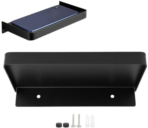 Beufee Schwebende Wandregale, Badezimmer-Telefonregal, Toiletten-Handyhalter, Edelstahl-Badezimmertablett, Wandmontage, 185 x 90 mm, Toiletten Telefon Halter, Handy Regal (Schwarz)