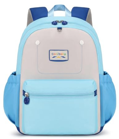 Sisipoet Niedlicher Kleinkind-Rucksack, Kindergarten-Rucksack für Mädchen und Jungen 2–5, 30,5 cm Mini-Vorschultaschen, Blau und Beige, Kompakt