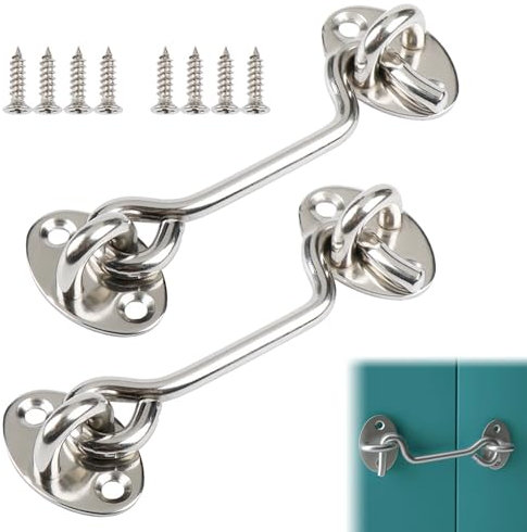 Gancio in Acciaio Inox,Gancio Antivento in Acciaio Inossidabile,Gancio Porta,Gancio per Finestre,Gancio per Finestre in Acciaio Inossidabile,2 Pezzi Ganci per Finestre con 8 Pezzi Viti Tokaneit