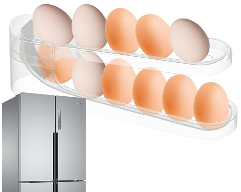 Raxove Automatic Egg Rolling Dispenser | Clear Egg Roller Fridge Holder with 2-Layer,Space Saving Egg Rack, Automatic Rolling Egg Storage Box, Egg Organizer for Countertop