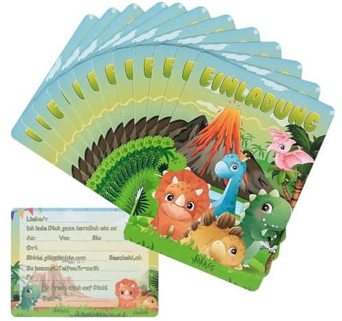 But Oswetf Einladungskarten Kindergeburtstag, 12er Set Cartoon Einladungskarten Kindergeburtstag Junge Mädchen, Deutsche Geburtstags Einladungskarten für Kinder Geburtstag Partys (Dinosaurier 1)