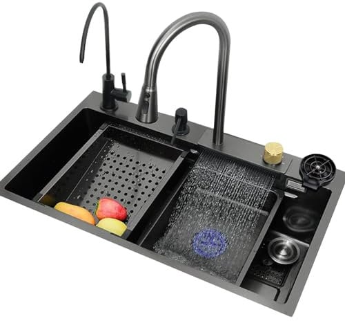JXDWTL Lavello da Cucina in Acciaio Inox a Una Vasca, Grande capacità, Ristorante, Bar, lavello Multifunzione, lavello a Cascata con Rubinetto per Lavatrice, lavello per Piatti