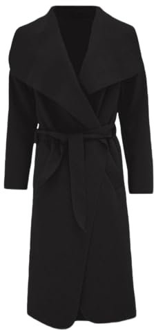 RATAZ Women’s Long Duster Jacket Ladies Waterfall Italian Belted Coat Plus Size UK 8-22 (UK, Alpha, One Size, Regular, Regular, S/M (8-10), Black)