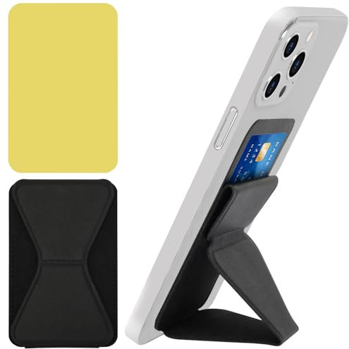 FYY Card Holder for Back of Phone,[Phone Stand] Stick on Wallet,PU Leather Credit Cards Holder for Cell Phone with Adhesive Sticker for Smart Phones Black