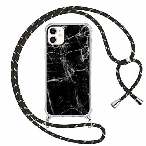 Xylota Coque avec Cordon pour iPhone 11 6,1,Collier Laniere Réglable Étui Transparente Aesthetic Motif Marbre Femmes Filles Dessin Case, Silicone TPU + PC Antichoc Housse Tour de Cou Chaine Cover, 03