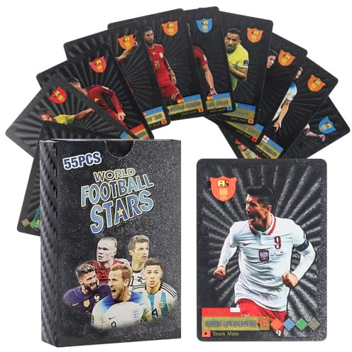 FENGQ 55 Stück World Cup Fußball Star Karte, Fussball Karten, UEFA Champions League Fußballkarten, Fußball Sammelkarte, Kinder zum Sammeln von Karten Für Fans Kinder Teenager Erwachsene-Schwarz