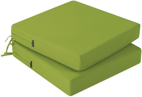 PRIMEPATIO Outdoor Chair Seat Cushions Set of 2, Thick 7cm, Rattan Garden Waterproof Cushions for Outdoor Furniture with Ties, Patio Dining Chair Pads, 50 x 50cm, Green