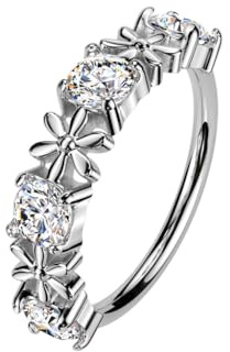 beyoutifulthings® Nasenpiercing Ring [Zirkonia Clear Blumen] Stabdicke 0,8mm Durchmesser 8mm | Septum Piercing | Nasenpiercing Stecker | Nasenring | Nasenstecker | Nostril Piercing