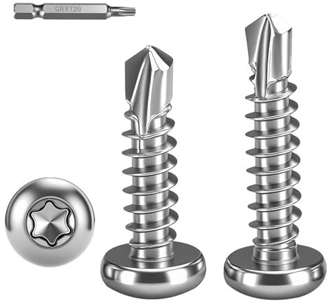 FandWay 100 Stück Torx Bohrschrauben,Linsenkopf Selbstbohrende Schrauben,M4,2x13mm Rundkopf Selbstbohrschrauben,Edelstahl 410 Blechschrauben Metalldachschrauben Sortiment mit 1 TX20 Bits.