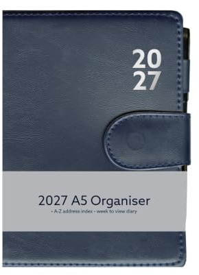Terminplaner 2026, A5, Wochenansicht, Marineblau, weiches Kunstleder, Organizer, Schnappverschluss und Stiftschlaufe, Wochenplaner, Reisen, Arbeit, Schule, Geschäft, Zuhause