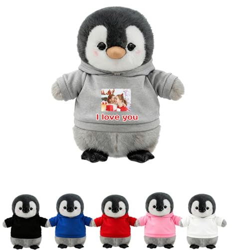 FAHOXUMR Individueller Pinguin Plüsch Mit Name Foto, Personalisierter Plüsch Pinguin Kuscheltier Als Personalisiertes Geschenk Für Ihn Sie, 20cm