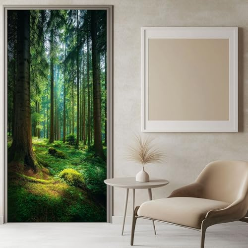 Türtapete Selbstklebend Fotografie Natürlicher Wald 77x200 cm Grün Türposter Fototapete PVC Türaufkleber DIY Türbild, Türfolie Poster Tapete Küche Bad Dekoration