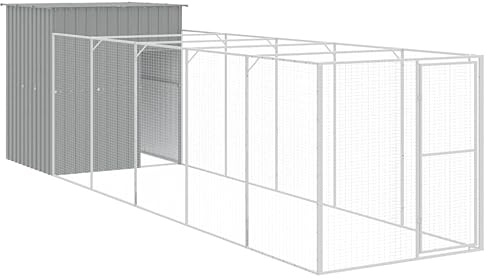 Hundehütte mit Abschließbare Tür und Auslauf, Hundehaus mit Wetterfestes Dach für Hinterhof Garten, Hellgrau 165x659x181 cm Verzinkter Stahl